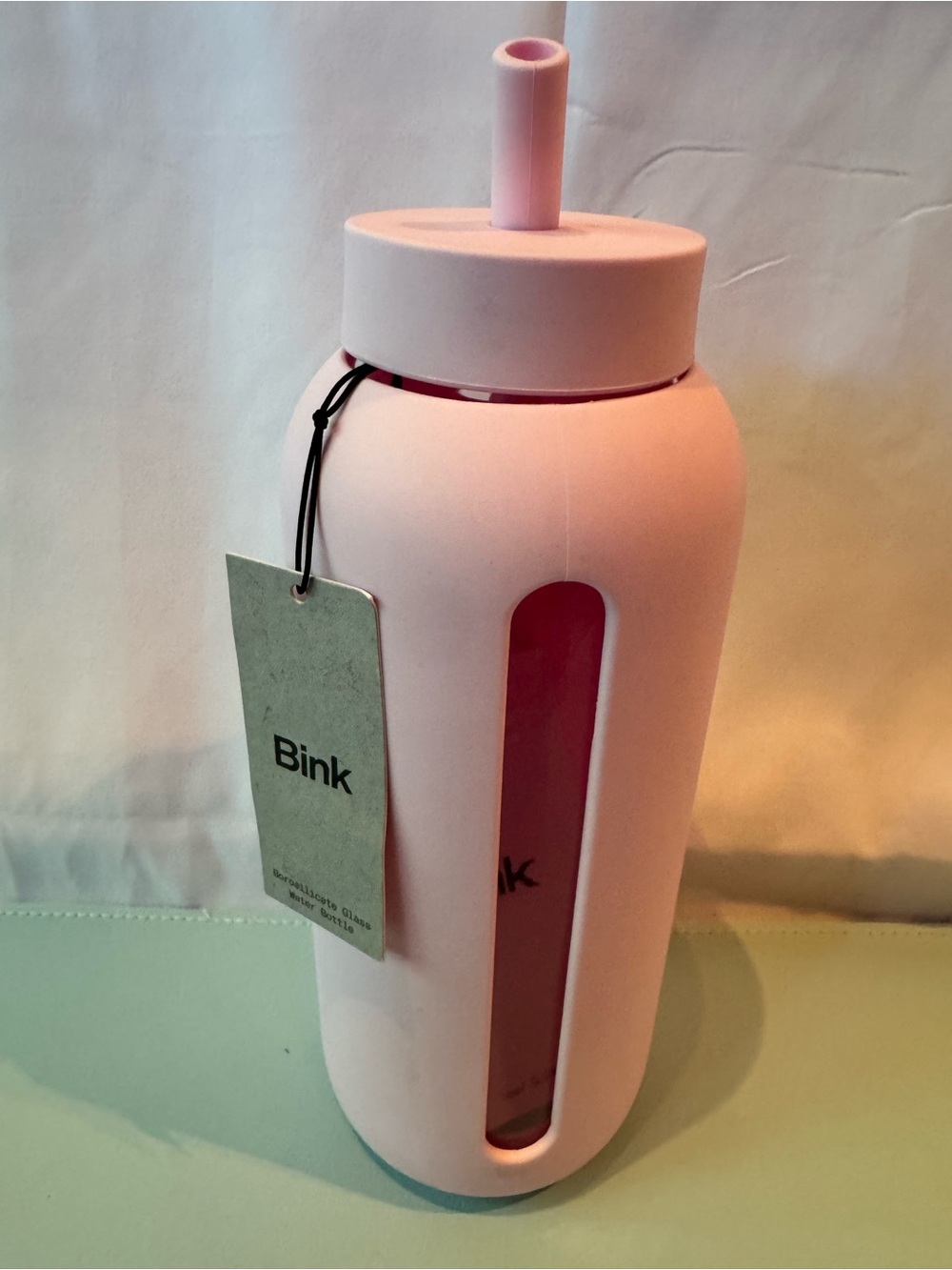 Bink Pink Silicone Straw  Glass  Water Bottle - Picture 2 of 9